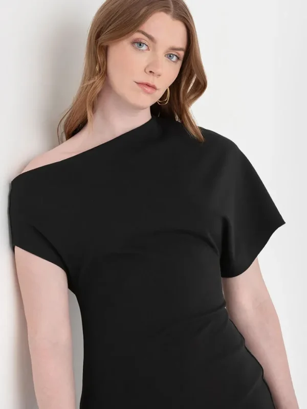 Ricki's Maxi & Midi Dresses*Asymmetrical Sleeve Midi Dress in Iconic Crepe