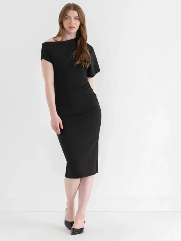 Ricki's Maxi & Midi Dresses*Asymmetrical Sleeve Midi Dress in Iconic Crepe