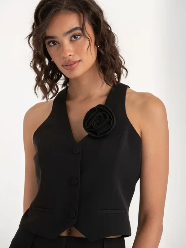 Ricki's Blazers*Crepe Vest with Detachable Rosette