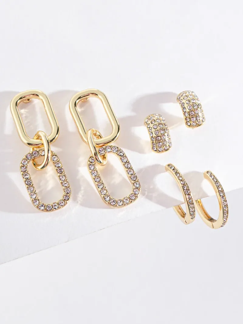 gold_pave_paperclip__hoop_0.webp Ricki's Earrings*Pave Paperclip + Hoop + Stud Earring Set