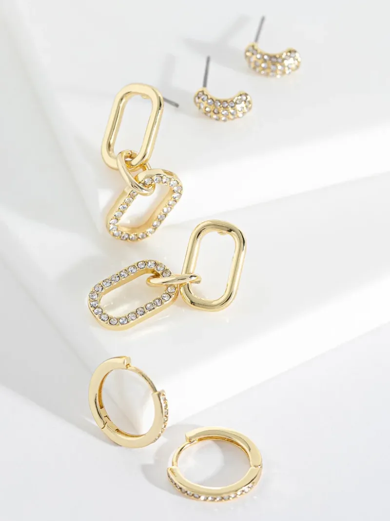 gold_pave_paperclip__hoop_1.webp Ricki's Earrings*Pave Paperclip + Hoop + Stud Earring Set