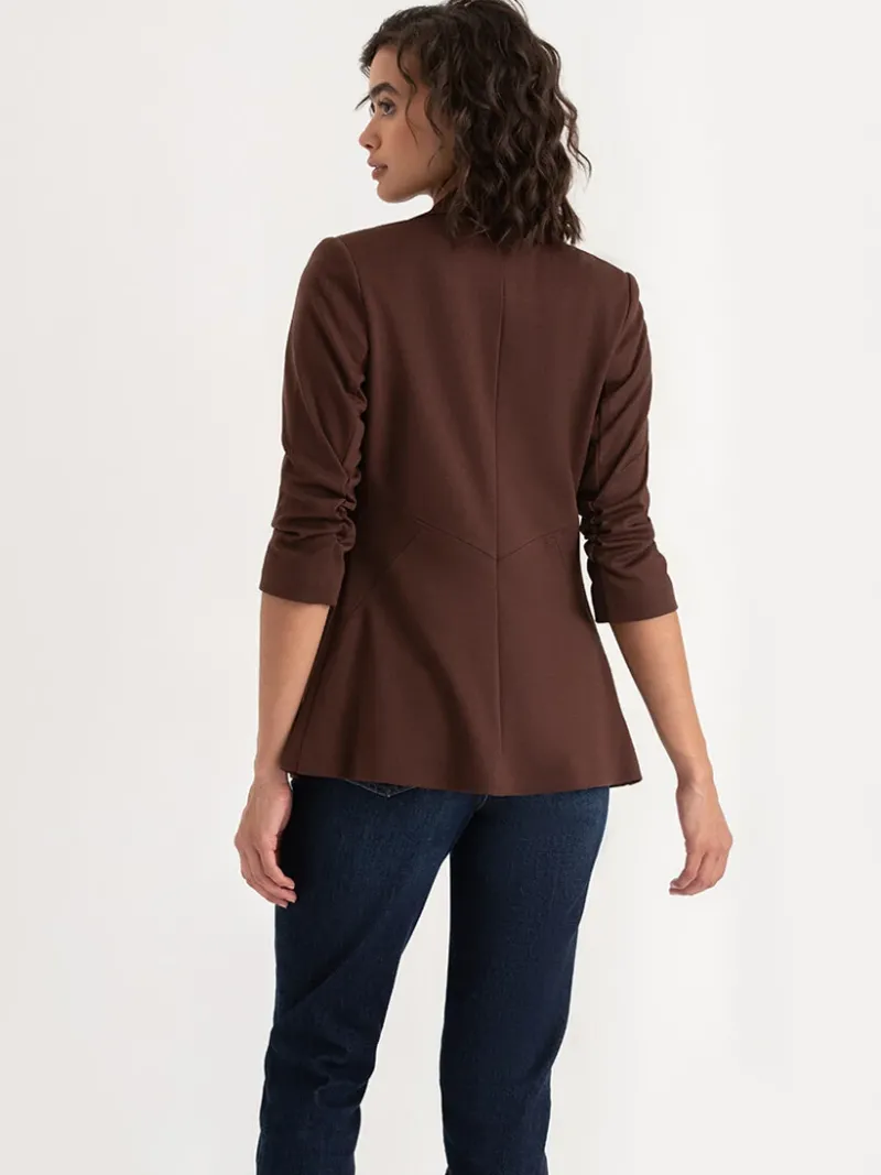 hampton__ruched_sleeve_po_3-2.webp Ricki's Blazers*Hampton 3/4 Ruched Sleeve Ponte Blazer