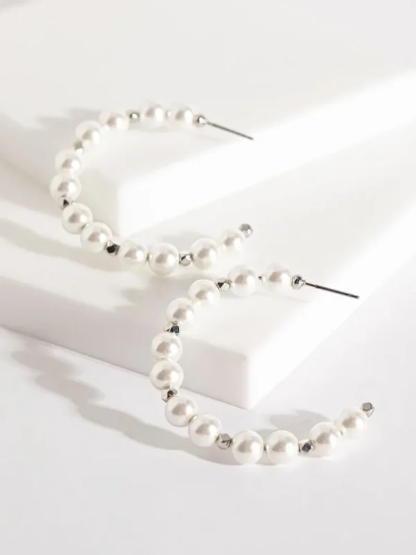 Ricki's Earrings*Large Pearl & Metal Hoops