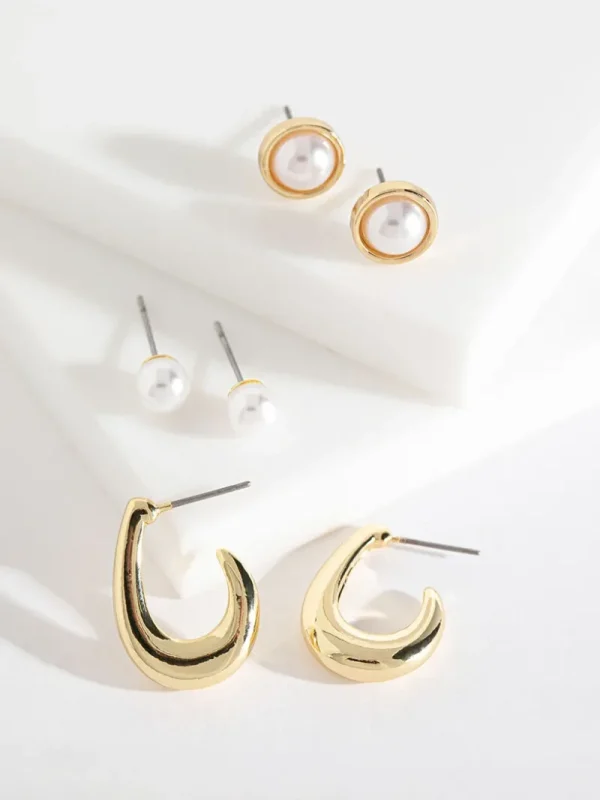 Ricki's Earrings*Pearl & Metal Earring Trio Set