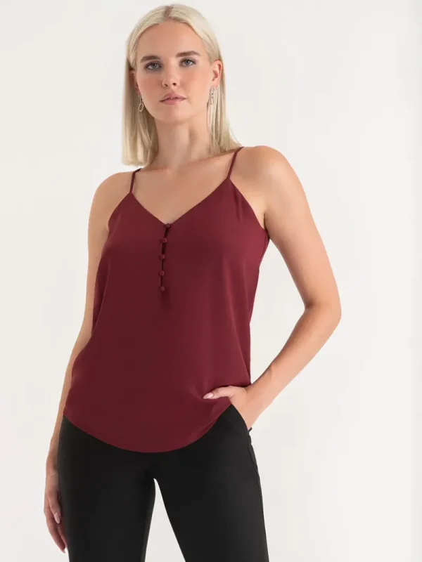 Ricki's Tees & Tanks*Sadie Strappy V-Neck Tank with Button