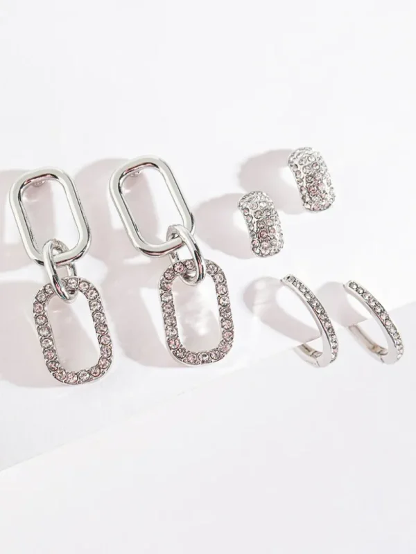 Ricki's Earrings*Pave Paperclip + Hoop + Stud Earring Set