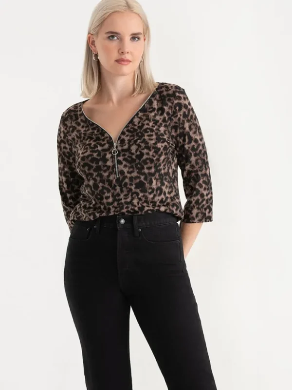 Ricki's Shirts & Blouses*V-Neck Zipper 3/4 Sleeve Top