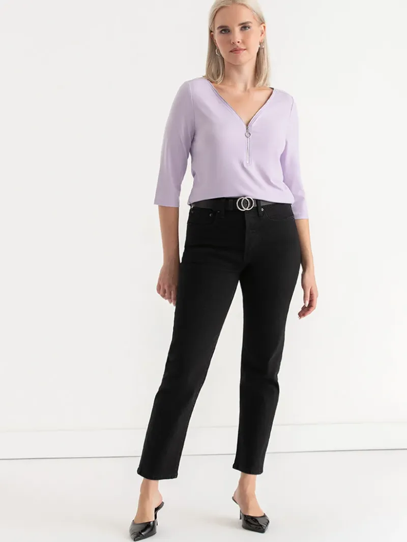 vneck_zipper__sleeve_top_1-2.webp Ricki's Shirts & Blouses*V-Neck Zipper 3/4 Sleeve Top
