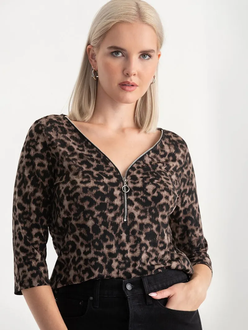 vneck_zipper__sleeve_top_2-1.webp Ricki's Shirts & Blouses*V-Neck Zipper 3/4 Sleeve Top