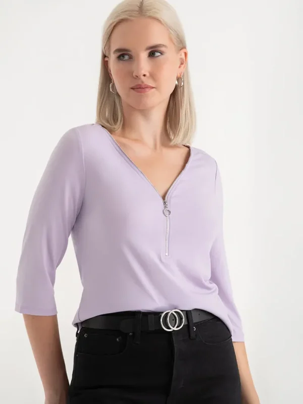 Ricki's Shirts & Blouses*V-Neck Zipper 3/4 Sleeve Top