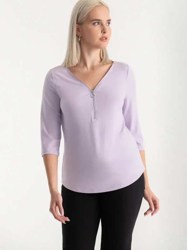 Ricki's Shirts & Blouses*V-Neck Zipper 3/4 Sleeve Top