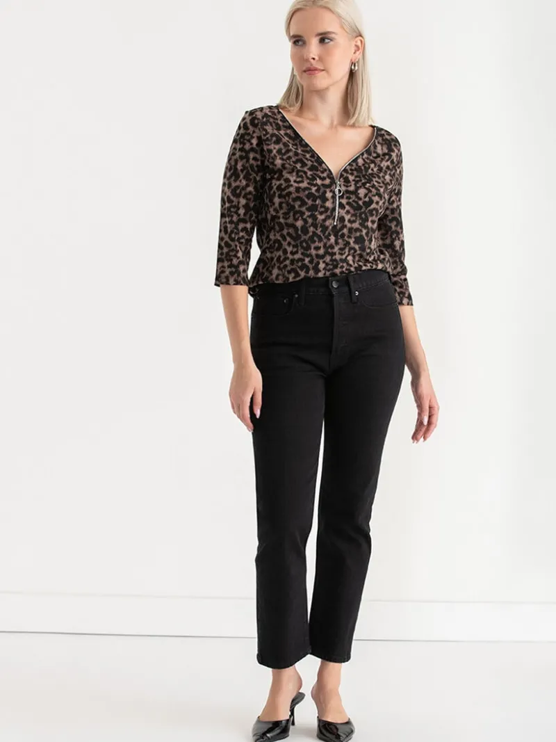 vneck_zipper__sleeve_top_5-1.webp Ricki's Shirts & Blouses*V-Neck Zipper 3/4 Sleeve Top