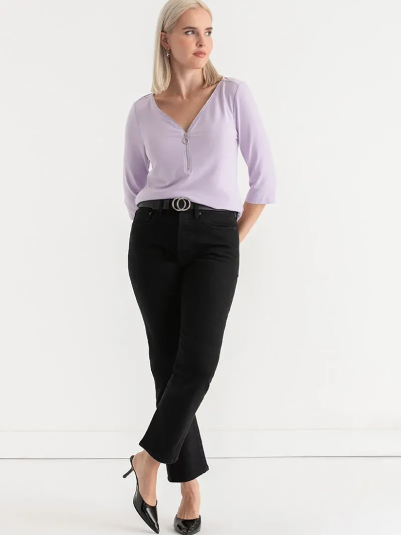 vneck_zipper__sleeve_top_5-2.webp Ricki's Shirts & Blouses*V-Neck Zipper 3/4 Sleeve Top